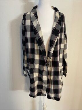Victoria's Secret Black, White & Pink Plaid Jean Jacket